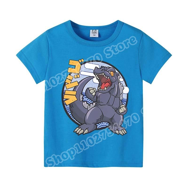 Godzilla Children Short Sleeve T Shirts Anime Character Print Polyester Tops Boys Cartoon Summer Casual Tees Kids Clothing Gifts