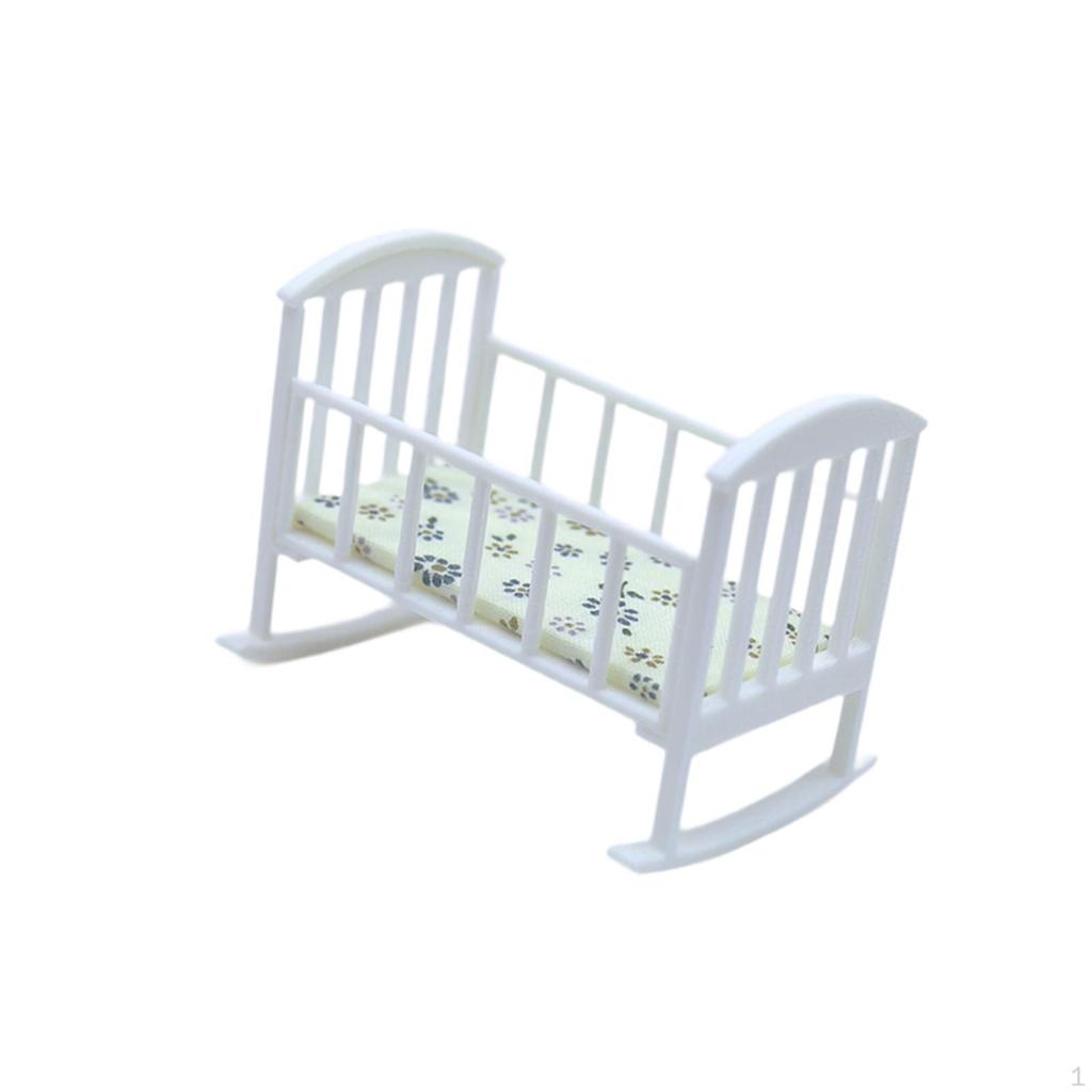1:12 Miniature Crib Bed Accessories Modern Dolls House Furniture Toy Doll Cradle Ornaments Pretend
