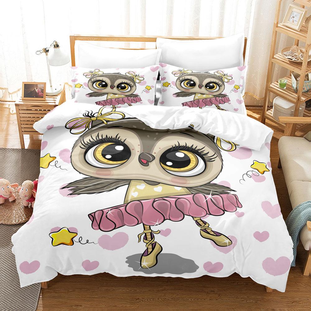 Комплект пододеяльника Сова Размер Кинг Квин Смешной Мультяшный Мягкий Декоративный Детский Детский Полиэстер Покрывало Чехол для Кровати Для Детей Мальчиков Девочек