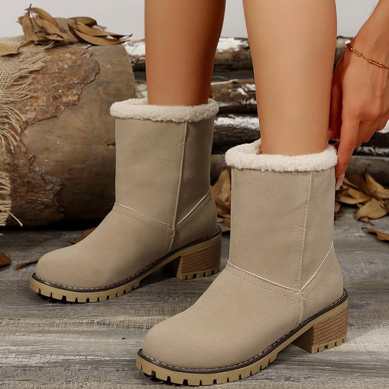 Faux Suede Thick Heels Snow Boots Women Winter Plus Size Short Plush Ankle Boots Woman  New Velvet Warm Short Booties Mujer