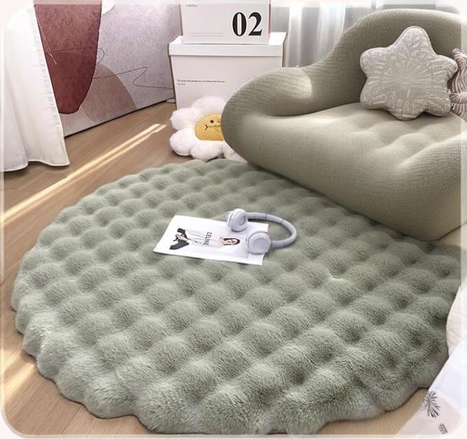 Round Bubble Fleece Fabric Simple Solid Color Fluffy Soft Comfortable Easy To Clean Furry Warm Cute Indoor Decorative Carpet