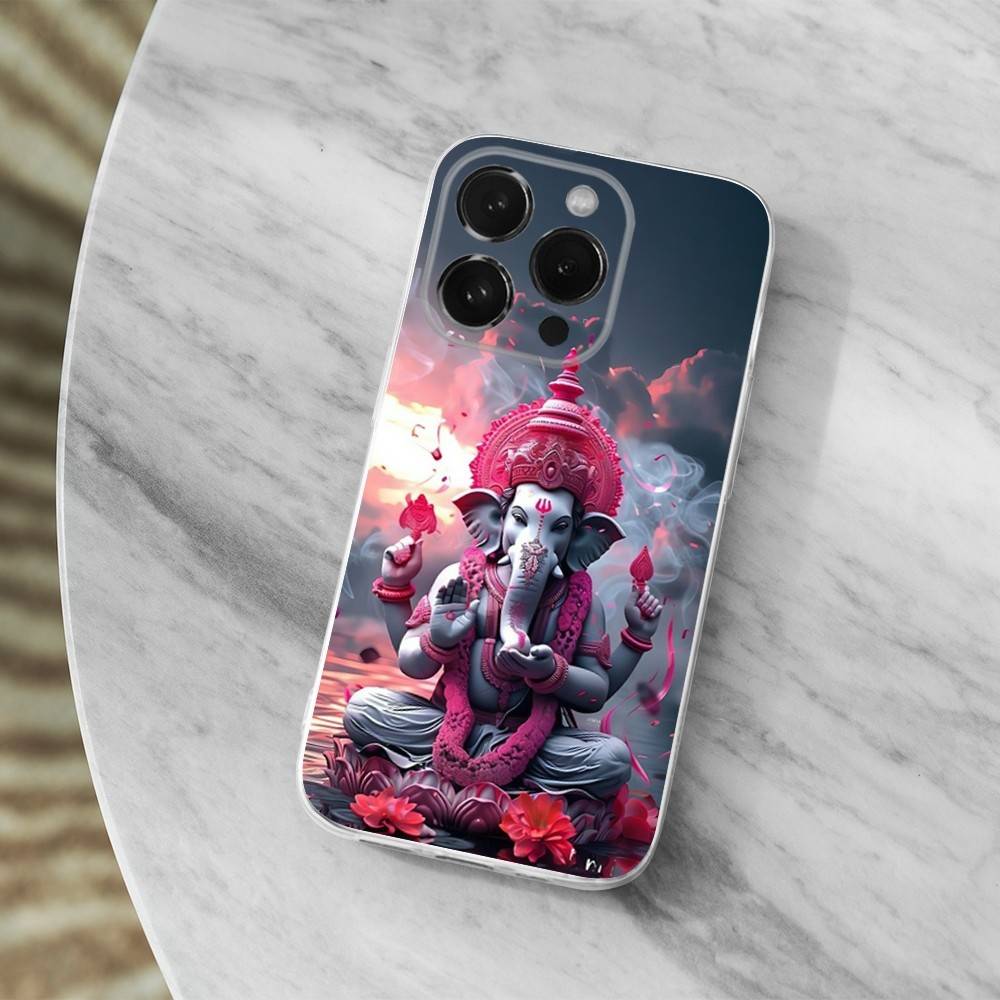 Ganesh Elephant God India Case For iPhone Max,13,XR,SE,12,15,Pro,17,Plus,11,14,16,X,XS,Mini Transparent Soft Cover
