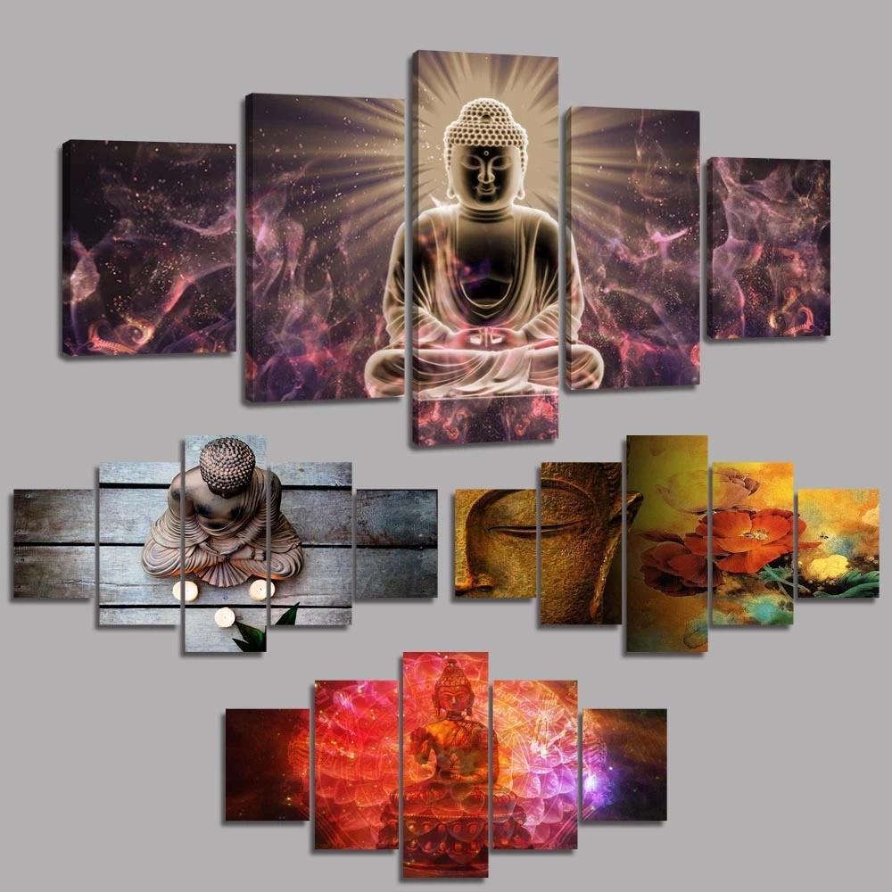 HD Print Modular 5 PiecesBuddhism Meditation Posters Canvas Painting Art Modern Home Decor for Living Room Wall Picture No Frame