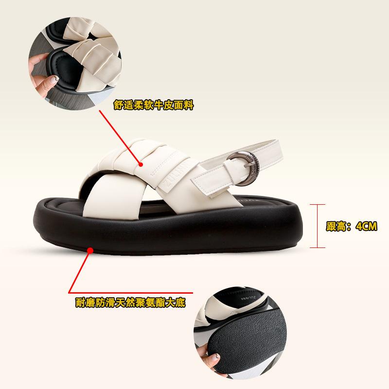 Платформенные серебристые сандалии женские летние новая мода универсальные повседневные крест-накрест с пляжными сандалиями