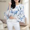 Women Casual Round Neck 3/4 Sleeve Loose Print Blouse