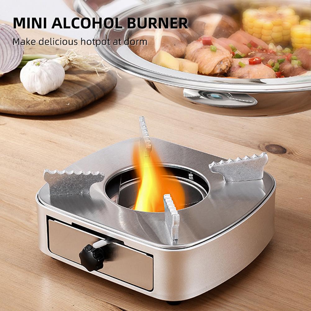 Mini Alcohol Stove Burner Stainless Steel Adjustable Firepower Windproof Drawer Style