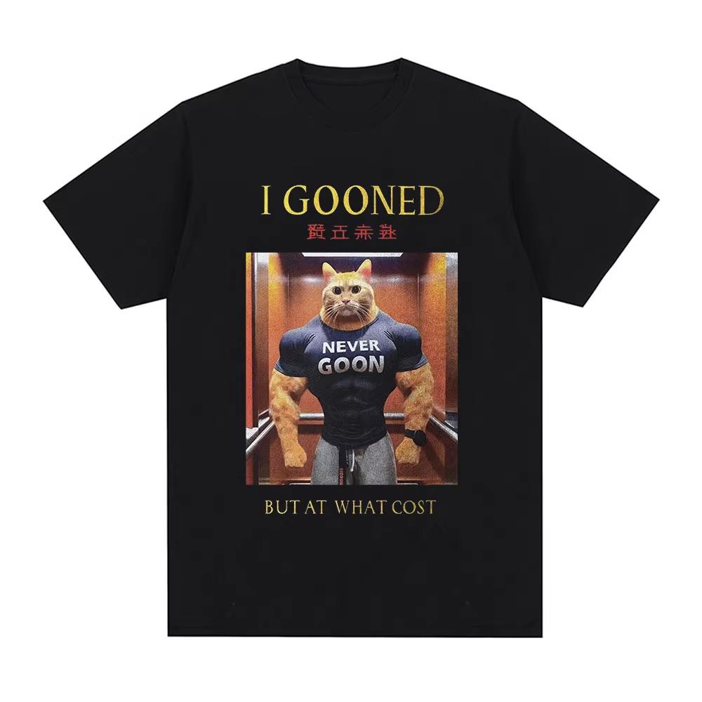 New Funny Japanese Gooning Meme 100cotton Unisexs Oneck shirt I Gooned But At What Cost graphics Womens Short Sleeved Tshirt