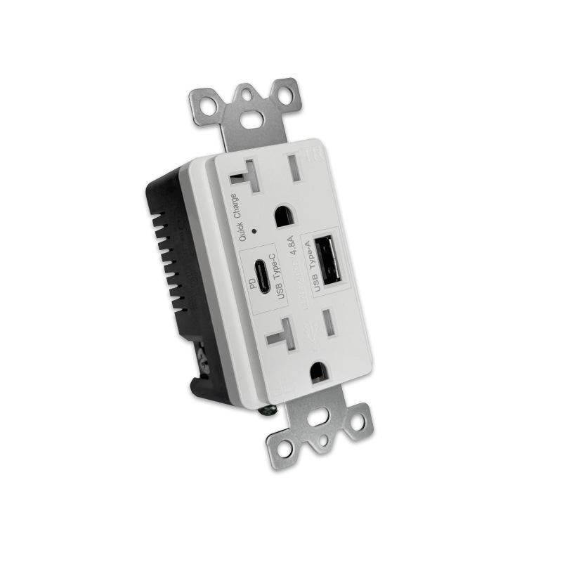 UL-Certified North American 20A 120V Socket with USB & Type-C PD Fast Charging and TR Safety Shutter