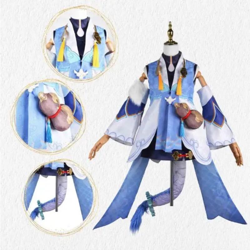 Игра Honkai Star Rail Bailu Косплей Костюм Парик Набор Хэллоуин для женской одежды