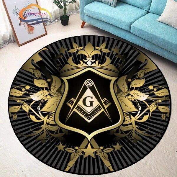 Masonic Round Carpet Freemasonry Non-slip Rug Freemason Living Room Large All Seeing Eye S Tea Table or Chair Mat