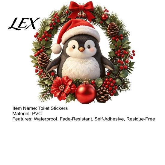 Self-adhesive Christmas Bathroom Decor Penguin Toilet Stickers, Self-Adhesive Lid Decals, Waterproof Xmas Decoration Ideas for Tank Tile Home Holiday