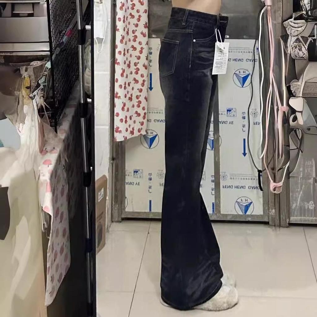 Женские узкие расклешенные джинсы с высокой талией, ретро-стиль черного и серого цвета — американский стиль для весны и осени