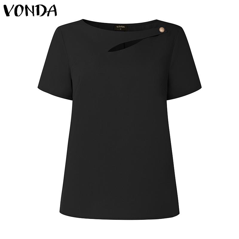 VONDA Женские футболки с коротким рукавом, с вырезами, повседневные, элегантные, топы