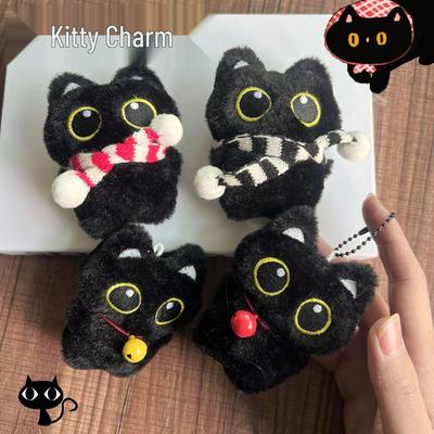 Мультяшная плюшевая игрушка Черный кот и пищащий брелок - Милый котенок, украшение, подарок