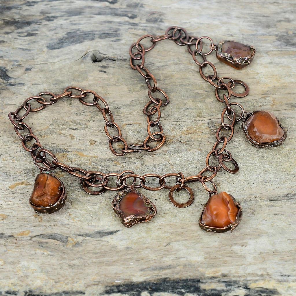 Carnelian Rough Necklace Electroformed Copper Gemstone Necklace Adjustable Chain Necklace Electroformed Jewelry Handmade Necklace for Gifts