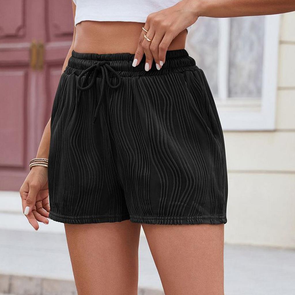 Женские модные однотонные повседневные шорты с карманами на шнурке