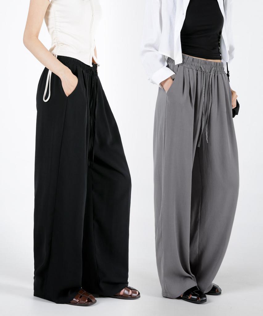 UMM Women'S Cool Touch Double-Pleated Wide Elastic Waist Pants 4 Colors