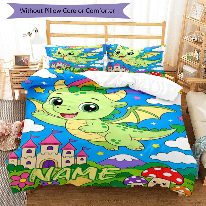 3pcs Custom Name Dinosaur Bedding Set Duvet Cover Closure Includes 1 Duvet Cover & 2 Pillowcases, Soft and Comfortable for All Seasons.