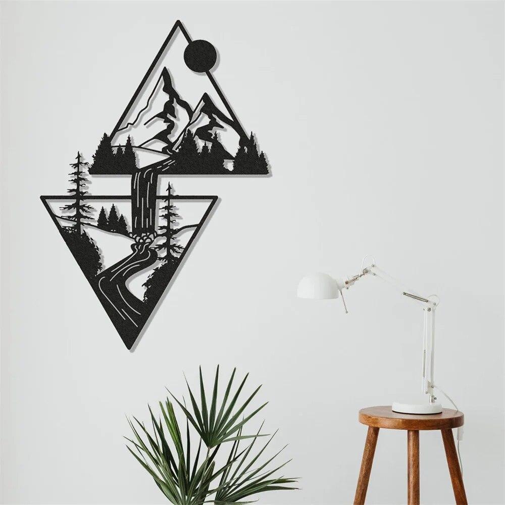 Scenery Theme Decor Wall Art Decorations Mountain Metal Wall Decor Wall Sign Metal Wall Triangle Wall Art for Room