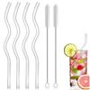 4pcs Wavy Glass Straws 20cm Colorful Reusable Glass Straws with Cleaning Brushes Cocktail Straws Fpr Juice Tea Coffee Drinkware