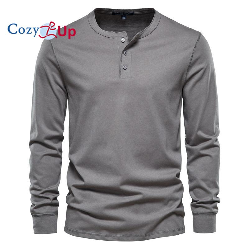 Cozy Up Повседневная футболка Henley с круглым вырезом и длинным рукавом, мужская приталенная спортивная рубашка