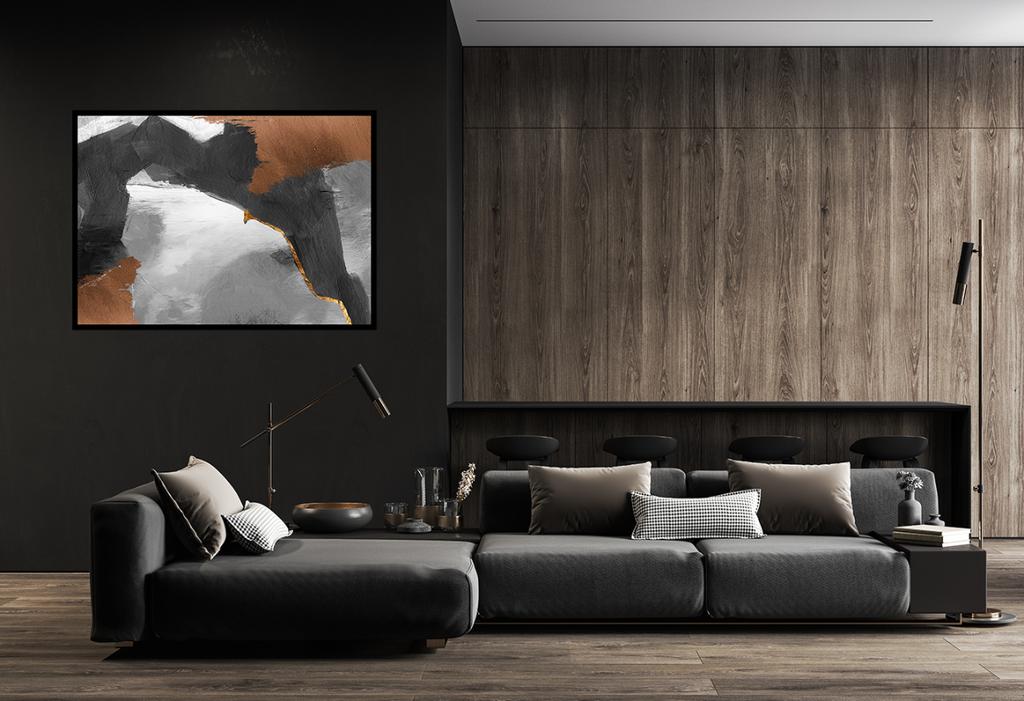 Obraz plakat w ramie 33x43 cm czarno biały brązowy minimalizm abstrakcja