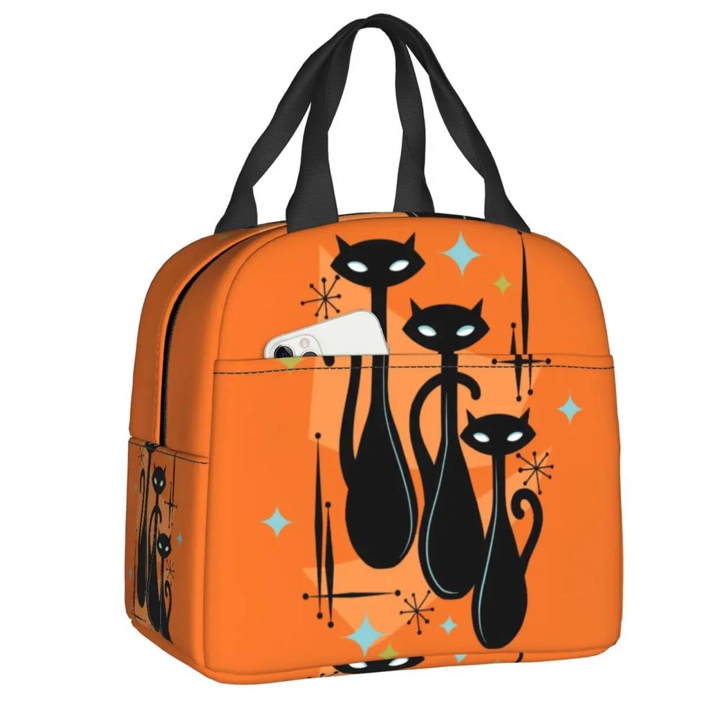 Black Cat Looking At The Full Moon Insulated Lunch Tote Bag for Women Animal Cartoon Portable Thermal Cooler Bento Box