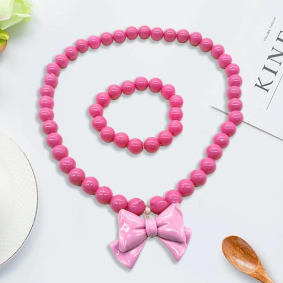 1 Set Princess Gift Necklace Bracelet Set Adorable Bow Candy Color Eco-friendly Bow Necklace for Girls