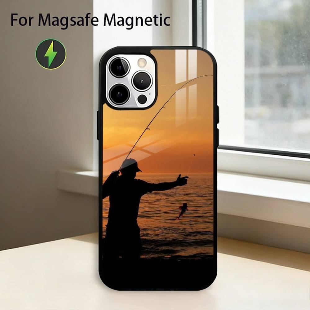 Чехол для телефона Рыбалка Карп Удочка R для iPhone 17, 16, 15, 14, 13, 12, 11 Plus, Pro Магнитный Для Magsafe Беспроводная Зарядка