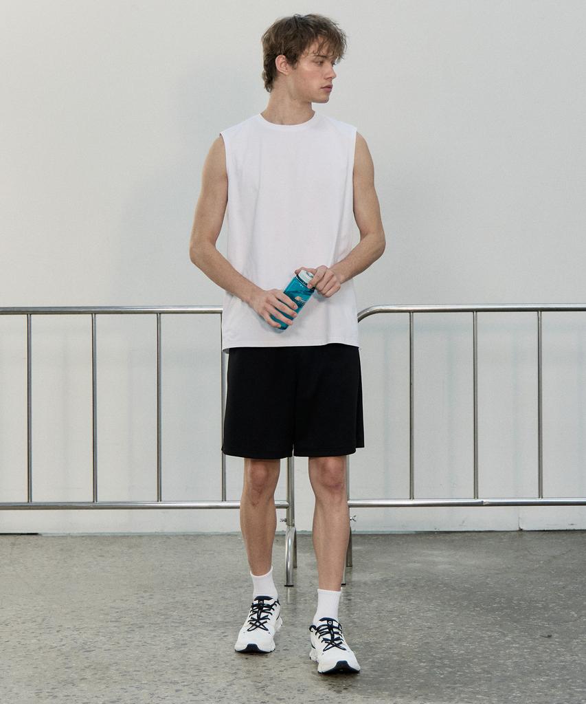 BASIC HOUSE Men'S Cool Sorona Round Neck Sleeveless T-Shirt White Lzts3105
