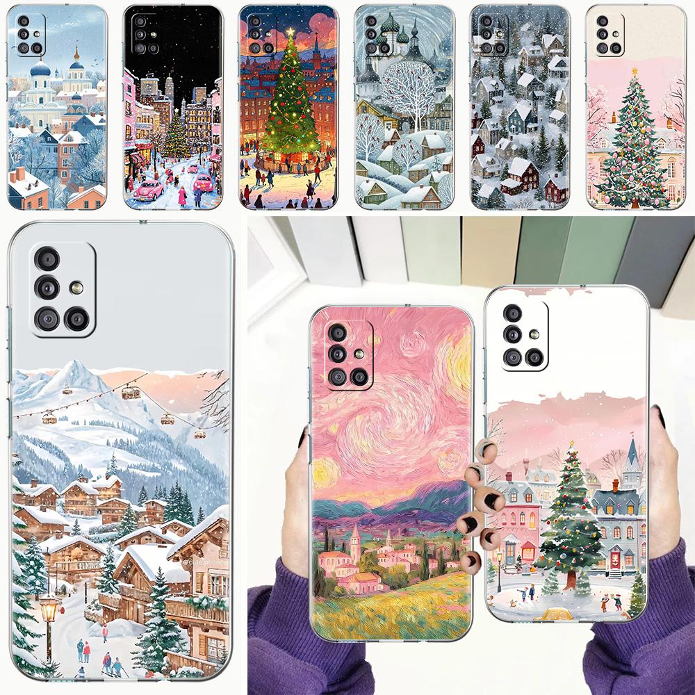 Чехол для телефона Samsung A15 A13 A35 A55 A51 A71 A41 A31 A21S A05 A17 A23 A25 A33 A53 A73 5G A07 4G Cover Мультяшный Рождественский Стиль