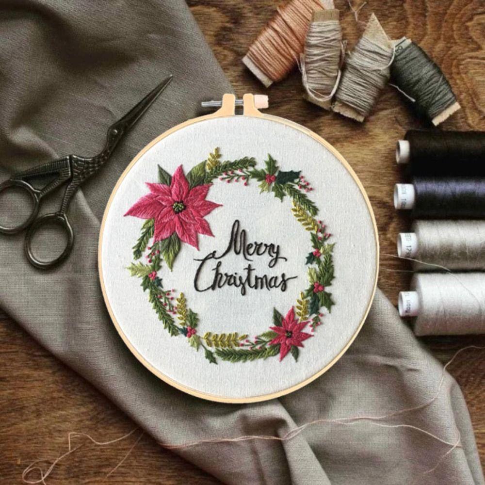 Flower Garland Cross Stitch Set DIY Embroidery Set Sewing Supplies Christmas Embroidery Kit  Adults