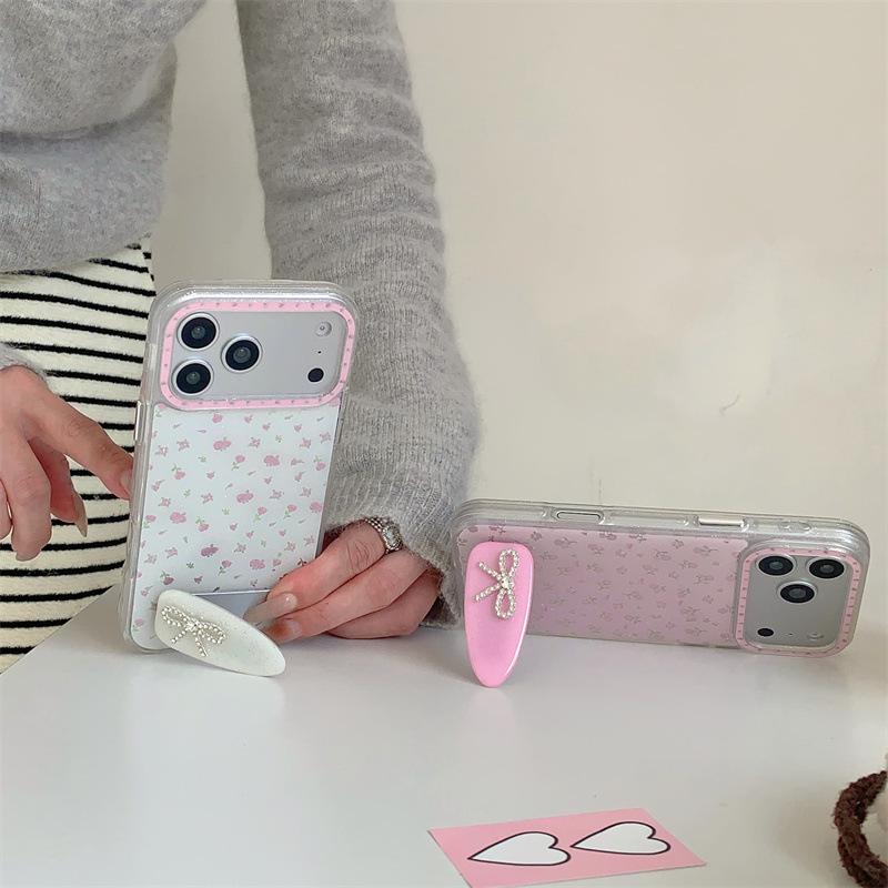 Розовый чехол для телефона с цветочным принтом, пайетками и бантом для iPhone 17 Pro Max/16/15/14