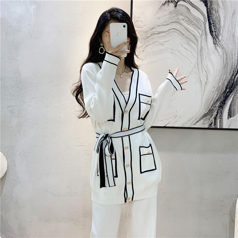 Autumn and Winter Women's Knitted Suit Cardigan Wide Leg Pants Suit Temperament Fashion Two-piece Set