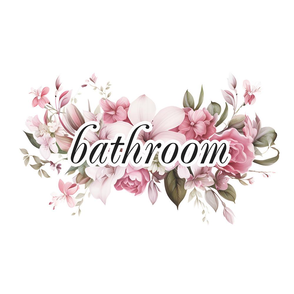Romantic Flowers English Slogan Bathroom Bathroom Door Stickers Beautify Decorative Wall Stickers Self-adhesive