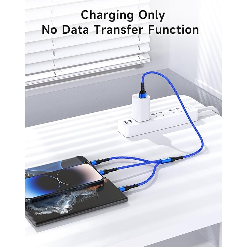 RAVIAD 3in1 Charging Cable Short 0.5M USB Cable 3A Fast Charging 3 In 1 Charging Cord Type C Micro iPhone Can Power 3 Units Simultaneously Android