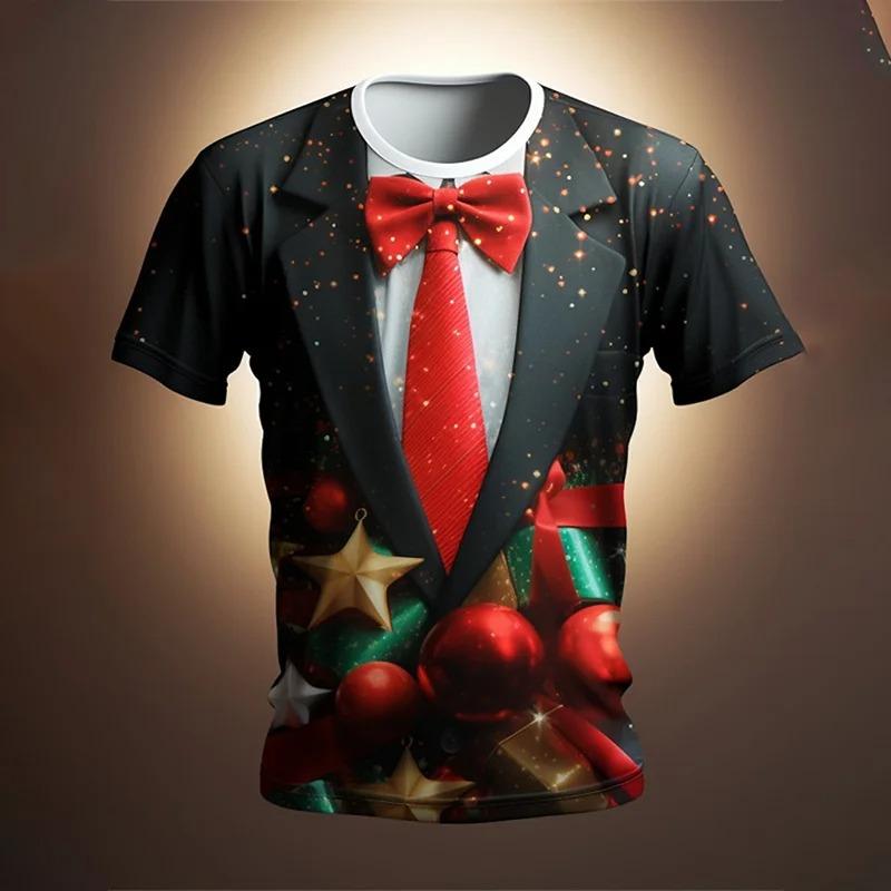 Fashion 3D Merry Christmas Print T-shirt Santa Claus Christmas Pattern T-shirt Men and Women Short Sleeve Neutral Top Clothing