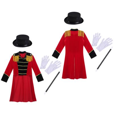 Детский костюм циркового манежа для мальчиков, фрак для косплея, униформа на Хэллоуин со шляпой, волшебной палочкой, перчатки