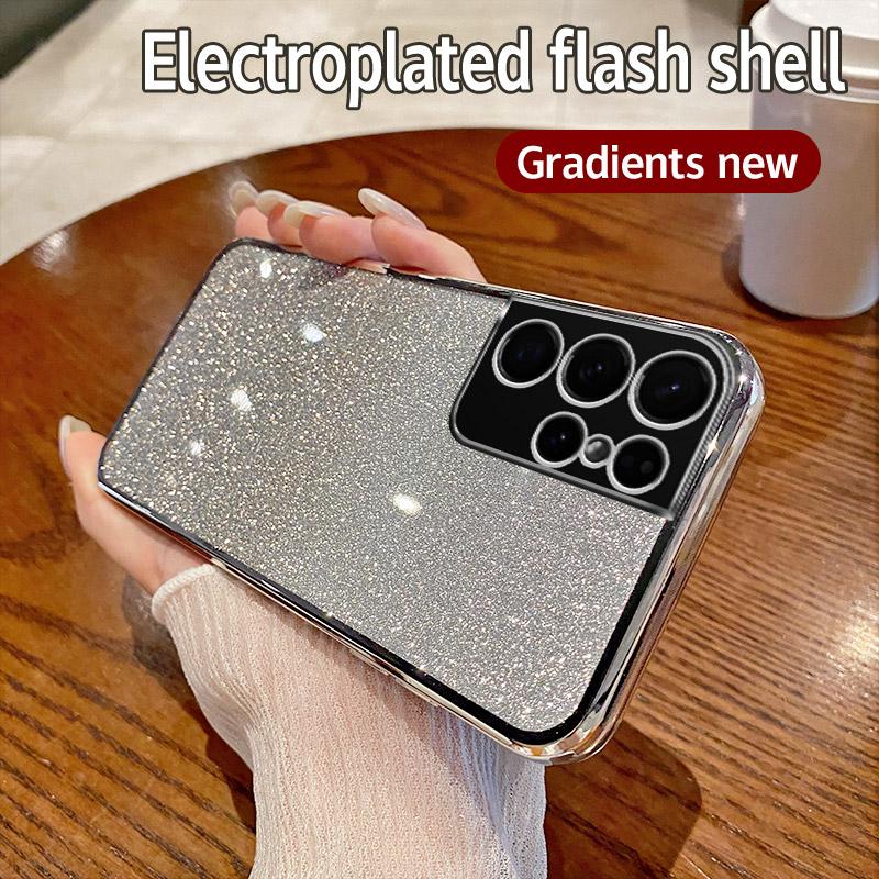 For Samsung Galaxy S22Ultra Case Samsung SM-S908B SM-S908U Phone Case Shiny Glitter Plating Silicone Camera Lens Soft Back Cover