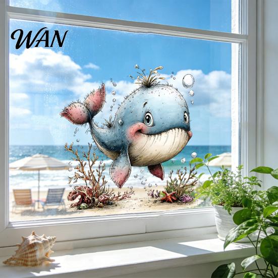 Non-damaging Glass Sticker under The Sea Mermaid Window Clings Ocean Animal Whale Turtle Octopus Static Cling Decal Seahorse Anti-Collision
