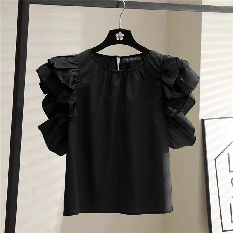 ZANZEA Женская модная многослойная свободная блузка с круглым вырезом и рукавами с рюшами