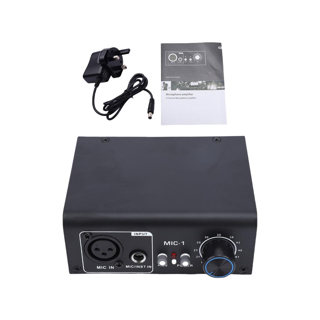 Microphone Preamplifier 1 Channel XLR Mic Preamp Adjustable Gain Balanced Phantom Power Low Noise Metal Shell