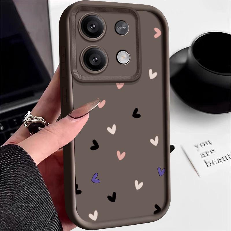 Силиконовый мягкий чехол с узором «Сердечки» для Xiaomi 14t 13t Poco X6 F6 Pro Redmi Note 13 12 11 Pro Матовый противоударный чехол конфетного цвета с защитой объектива