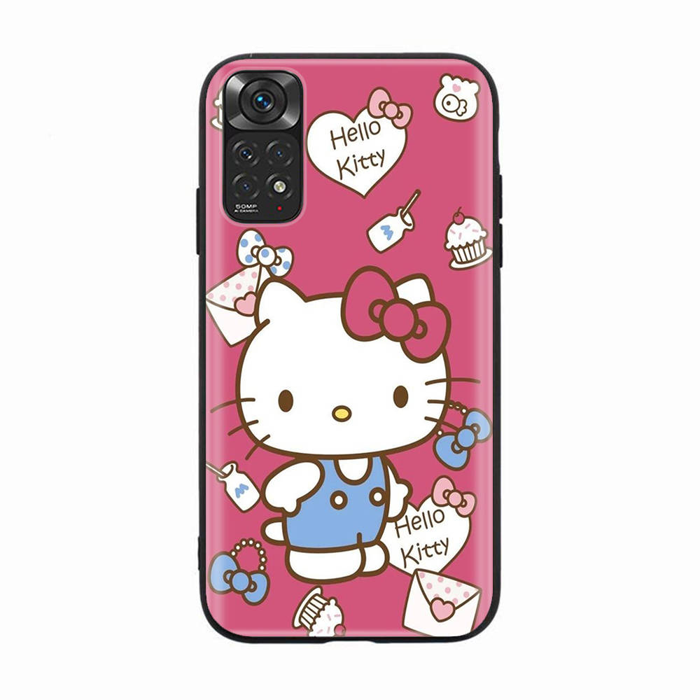 Чехол H-8 Lovely Hello Kitty Black Sofe для iPhone 16 15 Plus 14 13 Mini 12 11 Pro 8 6 6S SE 5 XR XS Max Realme C30 C33 C32 9I VIVO V29 V27 V23 Y36