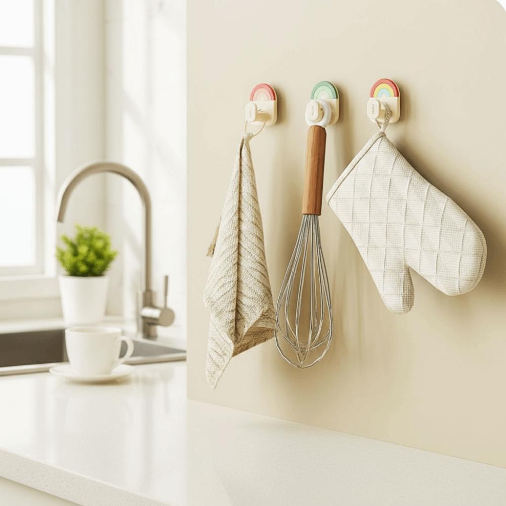 6Pcs Plastic Wall Door Hook No-Drill Towel Hanger Multifunctional Rainbow Hook  Kitchen