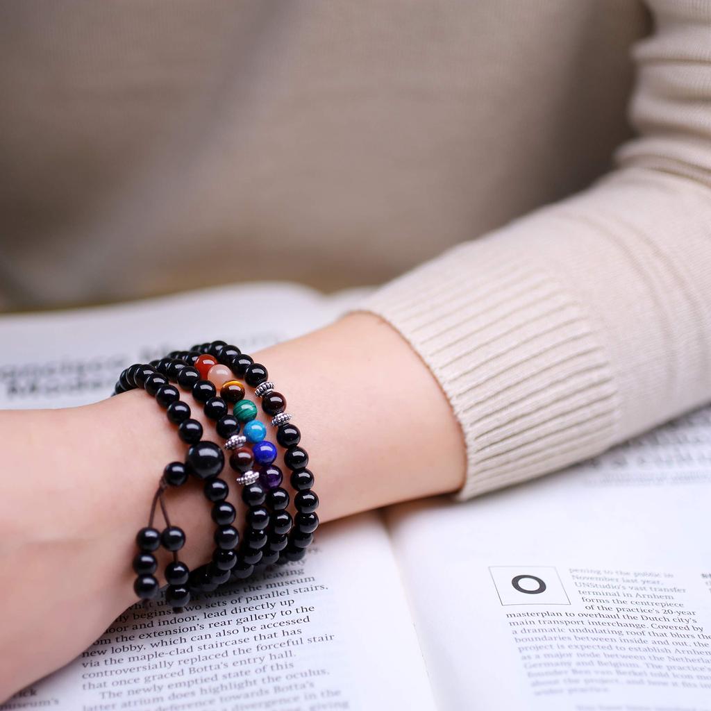 108 бусин Обсидиановый браслет из чакры, четверные бусины мала [коаи]