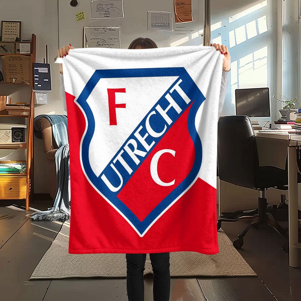 FC Utrecht Printed Flannel Blanket, soft throw for bedroom sofa, washable,soccer fan merchandise, great gift.