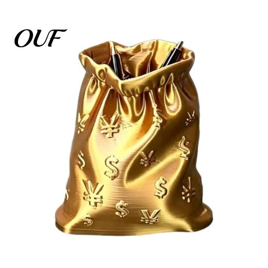 Portable Stationery Holder Money Bag Pen Holder, Creative 3D Printed Desk Organizer with Office Supplies Storage Cash Symbol Design, Large Capacity