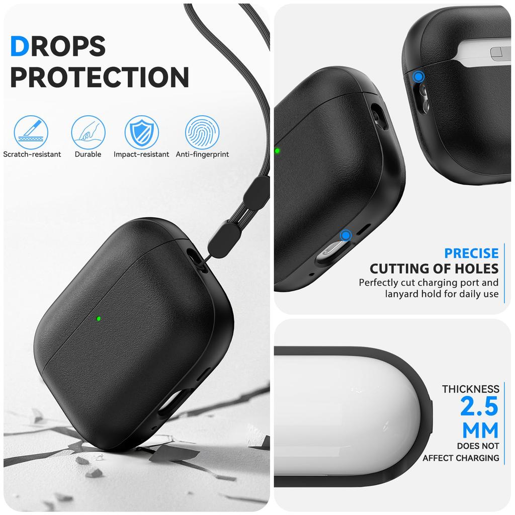 Для AirPods Pro 3 Чехол Текстура кожи Полная защита корпуса Для Airpods Pro 3-го поколения Чехол-накладка со шнурком и набором для чистки