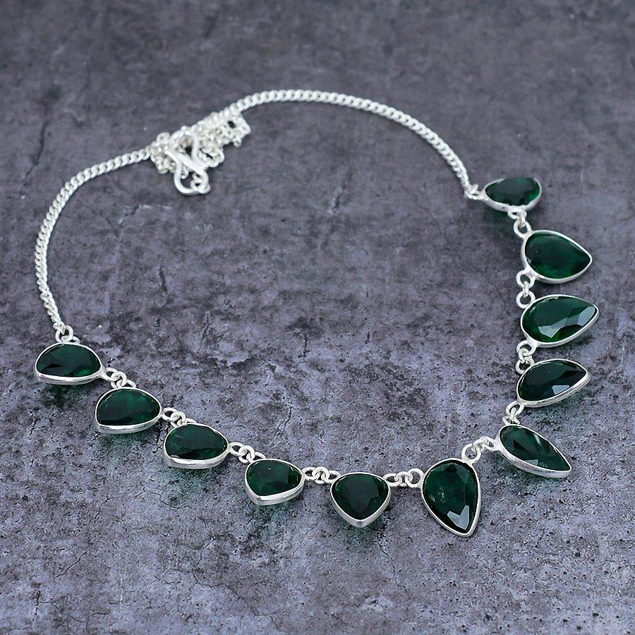 Ожерелье из серебра 925 пробы с натуральным хромдиопсидом 18 дюймов R2W10